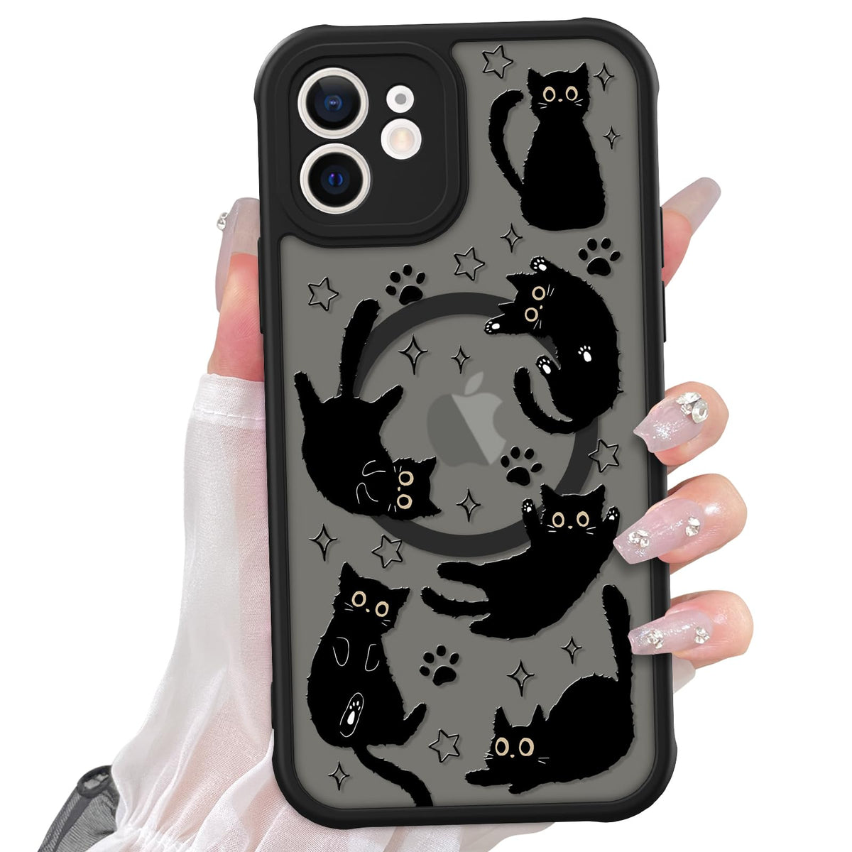 Cute Magnetic Case for iPhone 14 Case, Black Cats Pattern | Compatible with MagSafe, Soft Bumper Hard Back Kawaii Animal Aesthetic Protective Phone Cover Design for Women Girls Boys