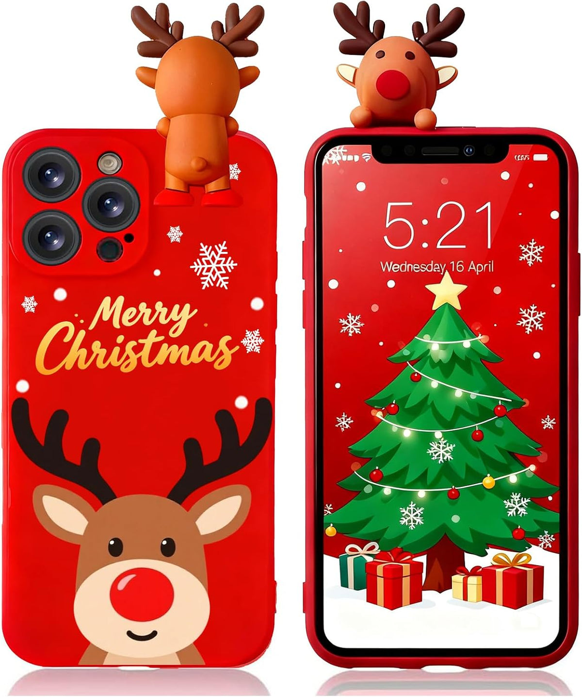 for iPhone 12 Christmas Case, Phone Case Silicone Red 3D Doll Toy Xmas with Design for Girls Women Present Slim Shockproof Soft Cute Cover Skin for iPhone 12 6.1". Deer