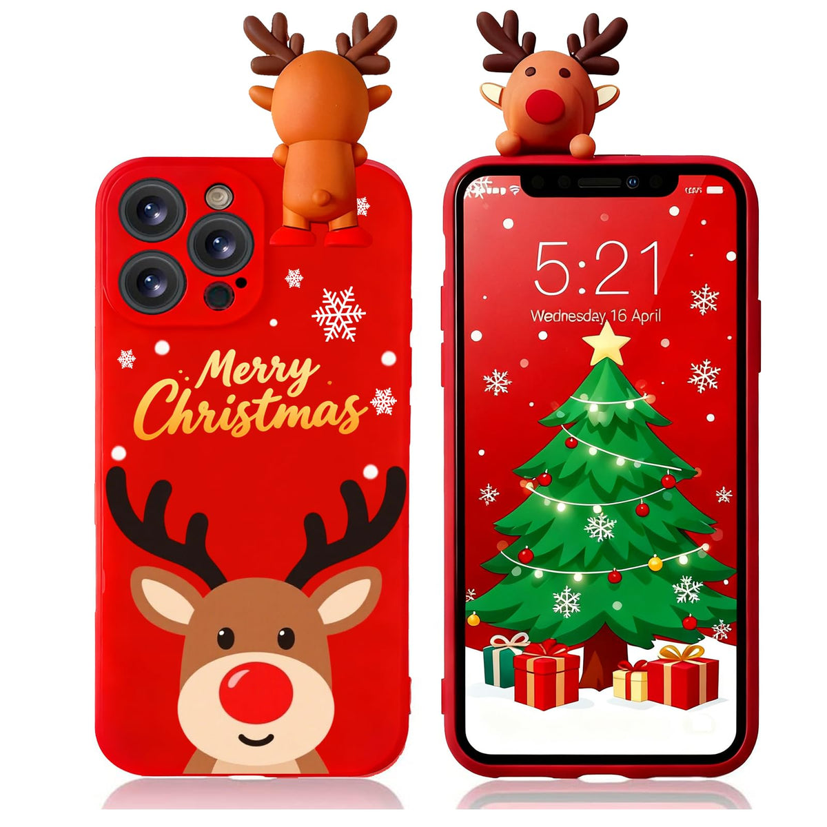 for iPhone 12 Christmas Case, Phone Case Silicone Red 3D Doll Toy Xmas with Design for Girls Women Present Slim Shockproof Soft Cute Cover Skin for iPhone 12 6.1". Deer