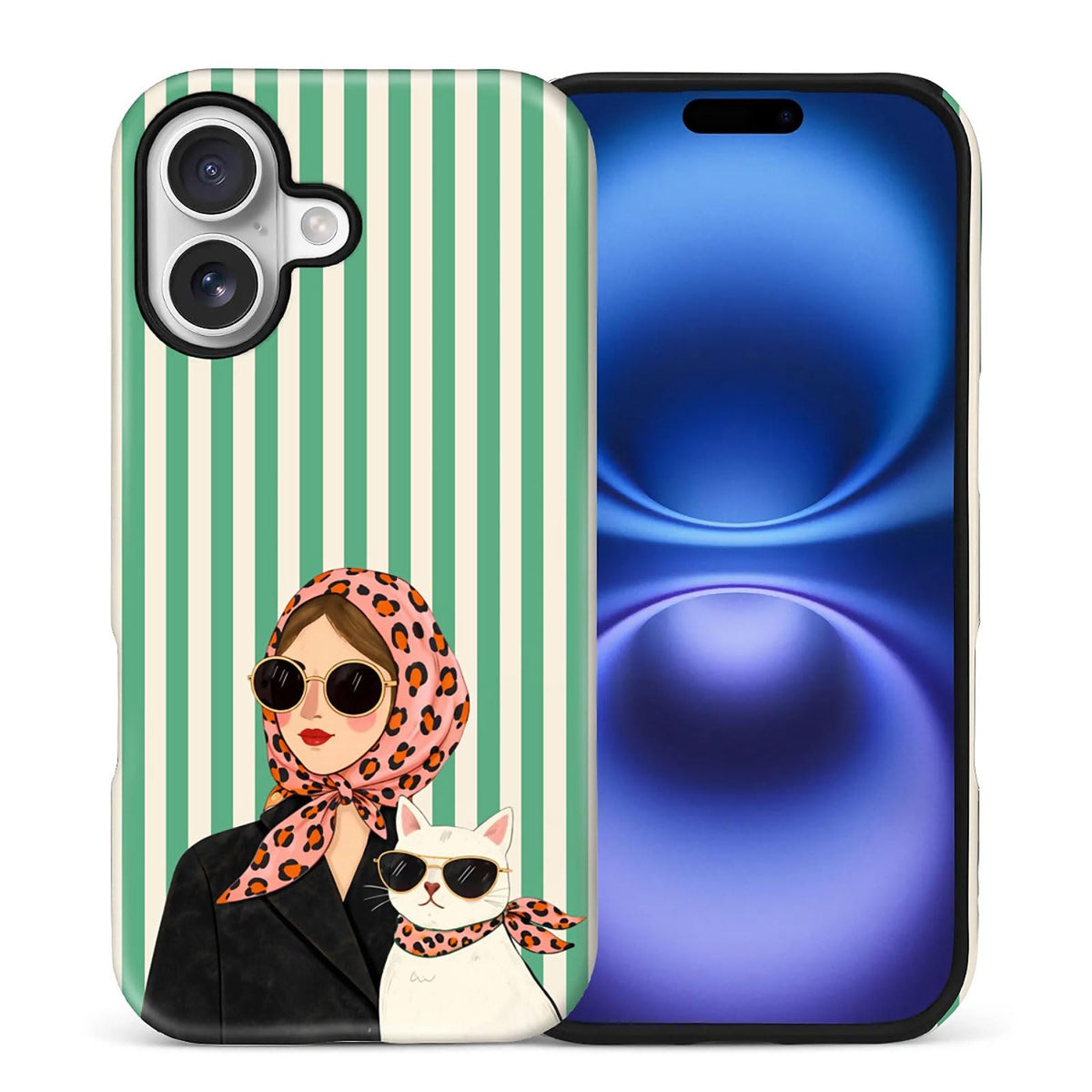 for iPhone 13/14 Case,Hybrid 2-Layer Hard Shell + Silicone Protective Case -Resistant Shockproof- A Naughty Cat with Blue Stripes Eating Fish