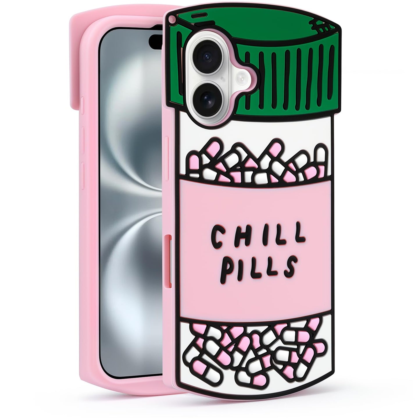 Dumkery Cute Case Compatible with iPhone 16 Pro Max Chill Pills Case, Girly Capsule Bottle Shape, 3D Soft Silicone Heavy Duty Protection Shockproof Cases Cover for Girls Women Multicolor