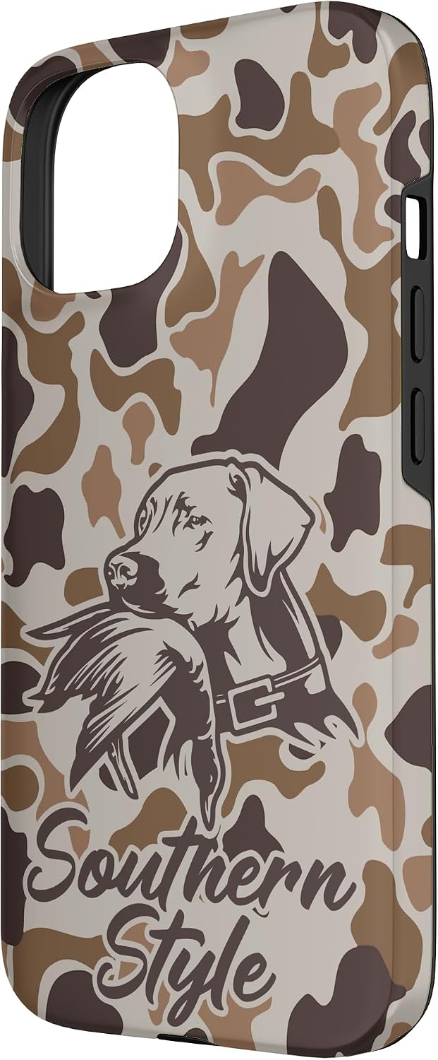 iPhone 15 Old School Camo Southern Style Duck Hunters with Dog Case