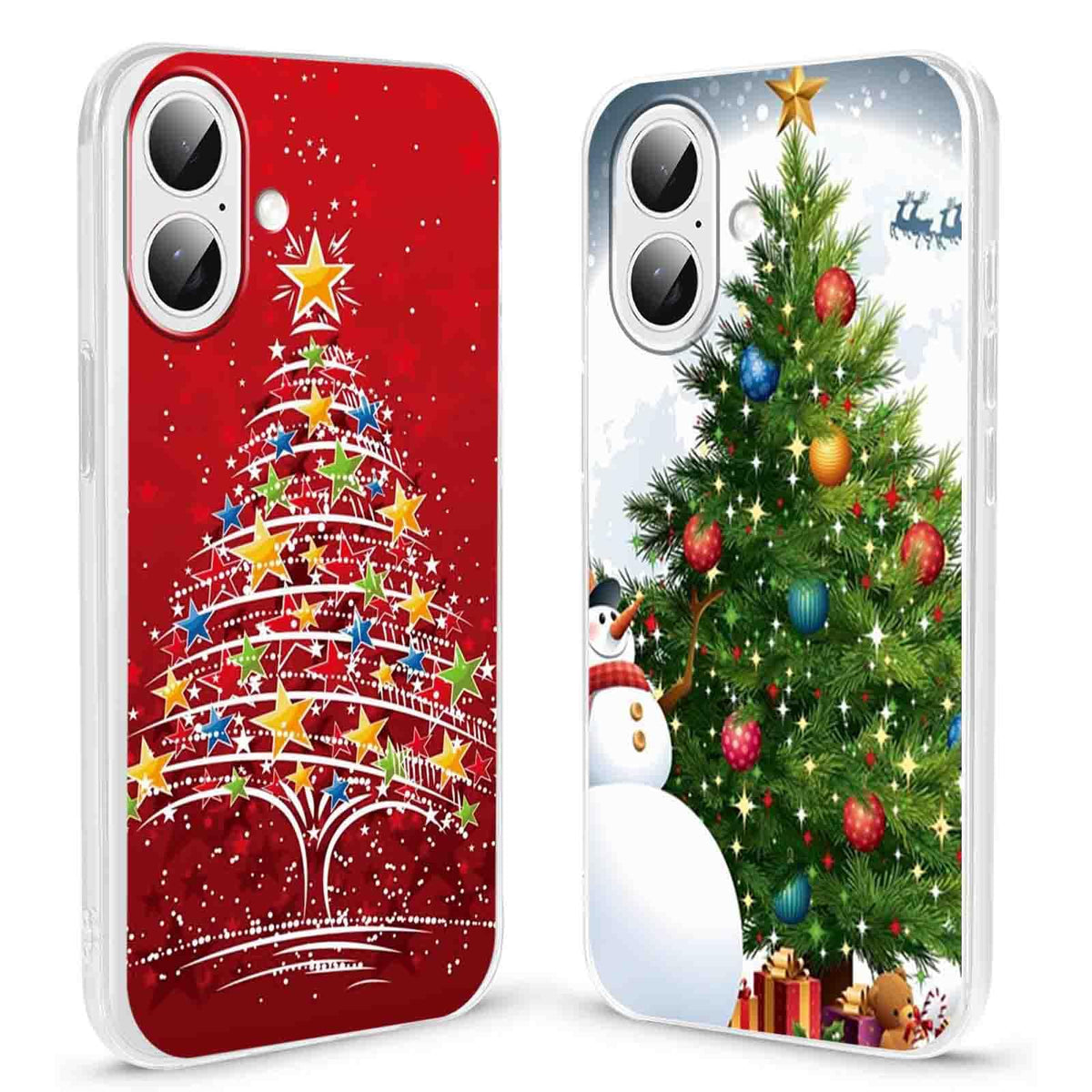 2 Pack Clear Christmas Phone Case for iPhone 13/14 6.1 inches, Holidays Christmas Trees Yellow-Resistant Protective Soft Slim Shockproof Xmas TPU Bumper Cover for Girls Woman Men