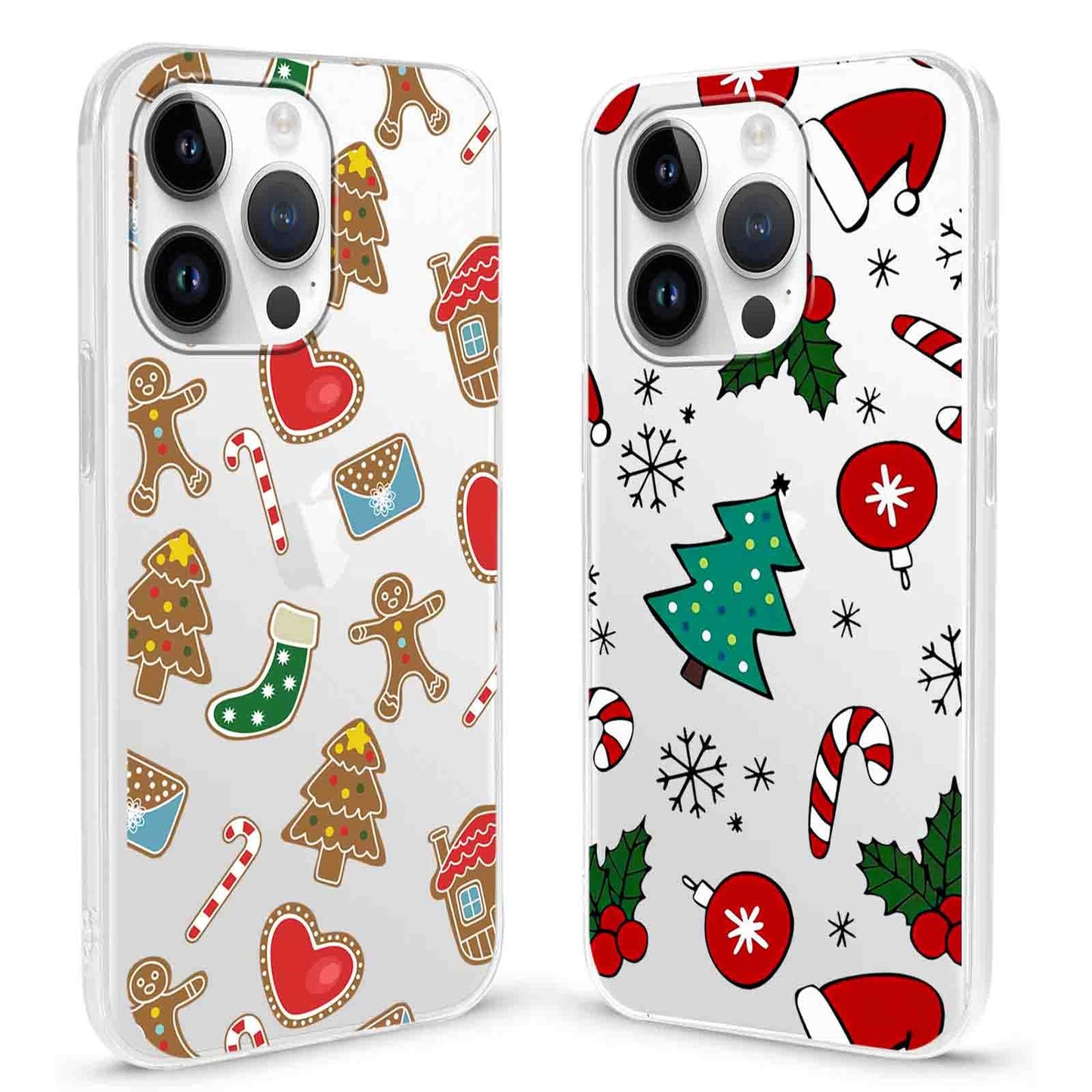 2 Pack Clear Christmas Phone Case for iPhone 13/14 6.1 inches, Cute Cookies Candy Canes Yellow-Resistant Protective Soft Slim Shockproof Xmas TPU Bumper Cover for Girls Woman Men