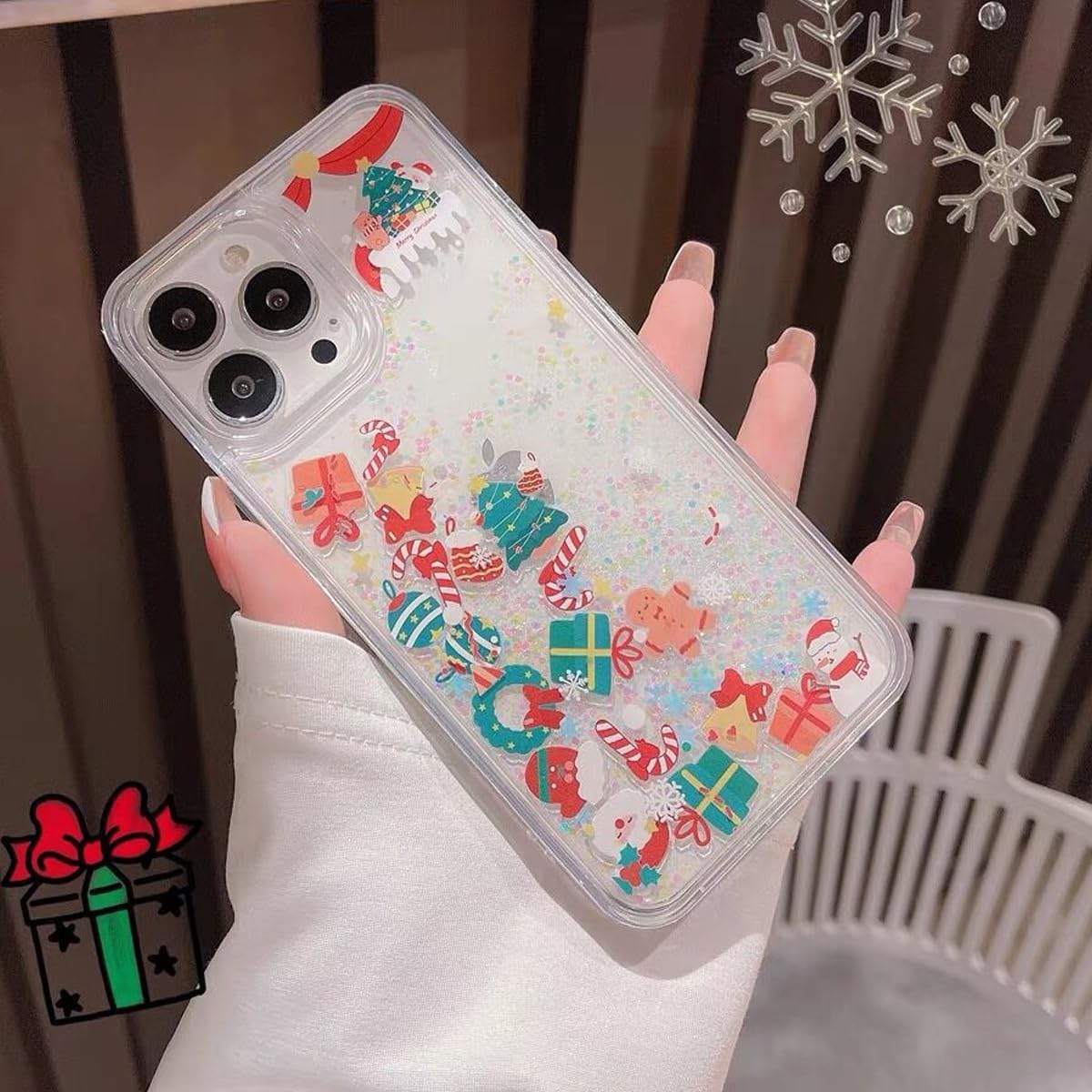 Changjia Glitter Christmas Case for iPhone 16, Cute Merry Christmas Liquid Flowing Moving Xmas Santa Tree Snowman Bling Sparkle TPU Bumper Clear Shockproof Women Girls Case for iPhone 16 6.1" (Clear)
