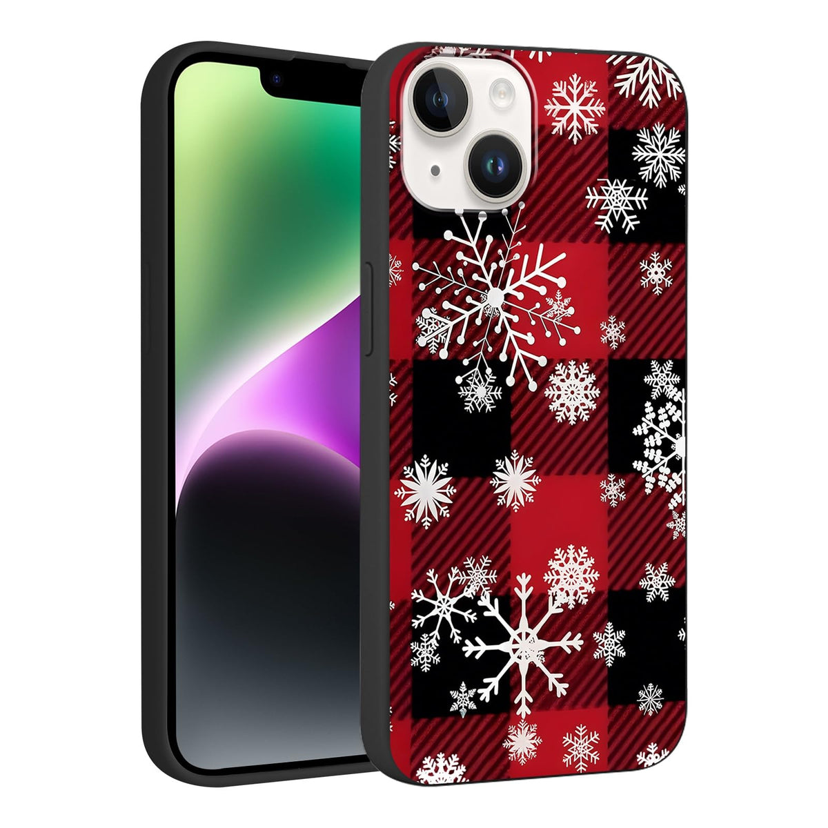 Merry Christmas Plaid Checkered Phone Case for iPhone 11 6.1", Cute Xmas Case Red Grey Scottish Tartan Grid Stripe Pattern Design Cover Shockproof Soft Silicone Protective Funda for Girl Women