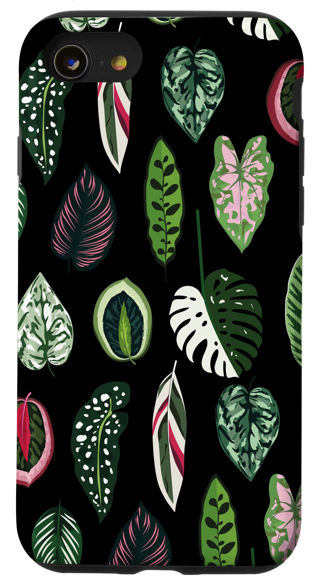 Calathea Varigatea Monstera Plant Leaf Black Case for iPhone 15 Pro Max