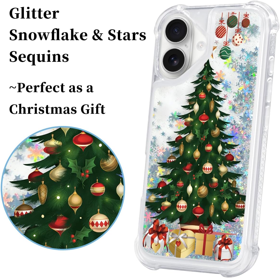 Glitter Christmas Case Compatible with iPhone 17 Bling Sparkle Floating Liquid Luxury Fashion Girly Women Cute Holiday Case for iPhone 17 (Christmas Tree)