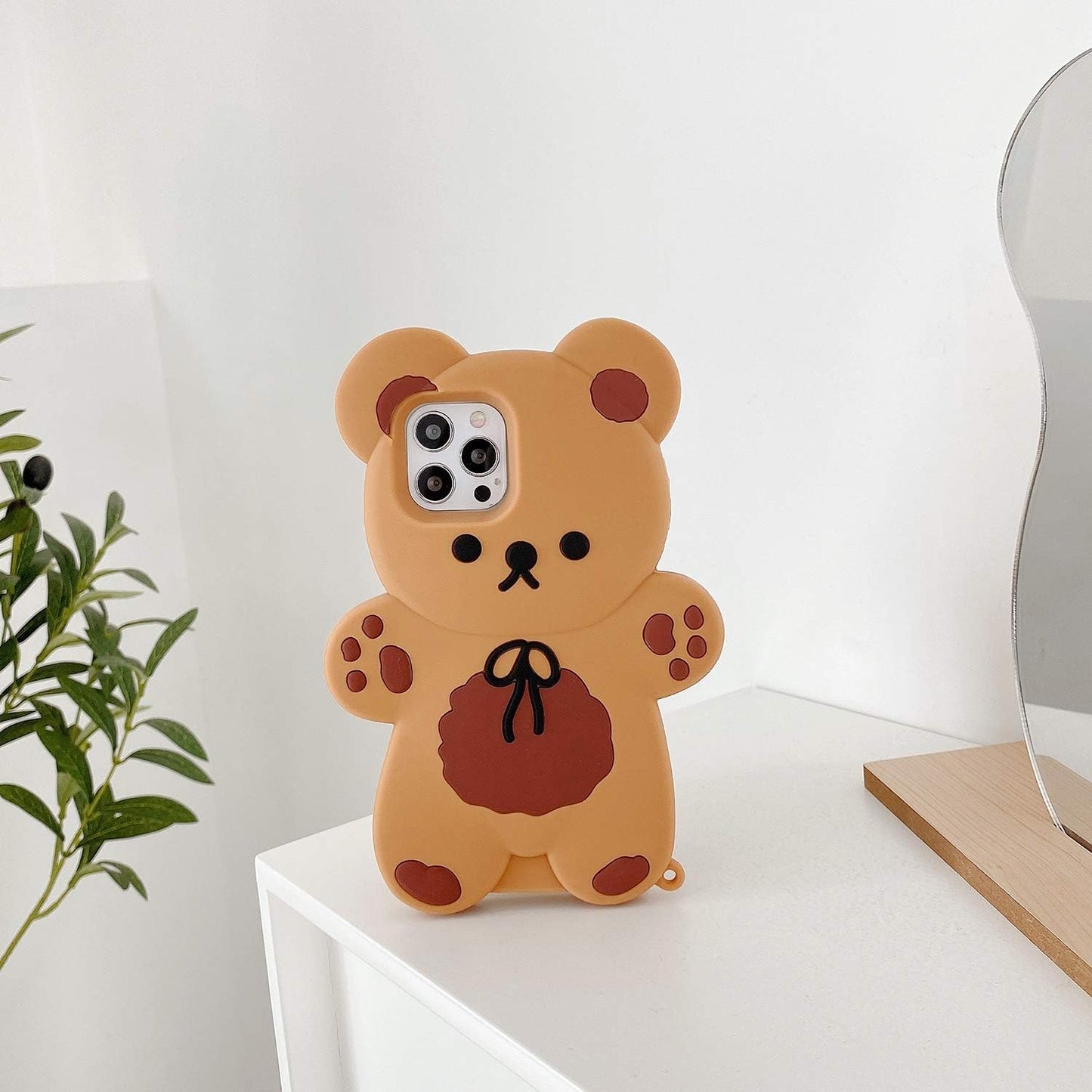 Yatchen Bear Case Compatible with iPhone 16,Kawaii Phone Cases Cute 3D Cartoon Teddy Bear with Keychain Women Girls Soft Silicone Shockproof Cover for iPhone 16