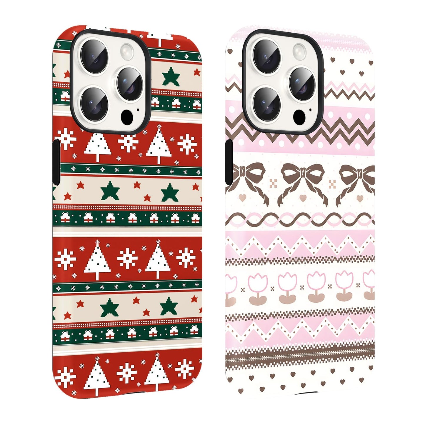 2 Pack Merry Christmas Tree Phone Case for iPhone 13 / iPhone 14 Case 6.1", Cute Xmas Snowflake Pattern Design Phone Cover Hard PC Shockproof Soft TPU Matte Protection Funda for Girls Women