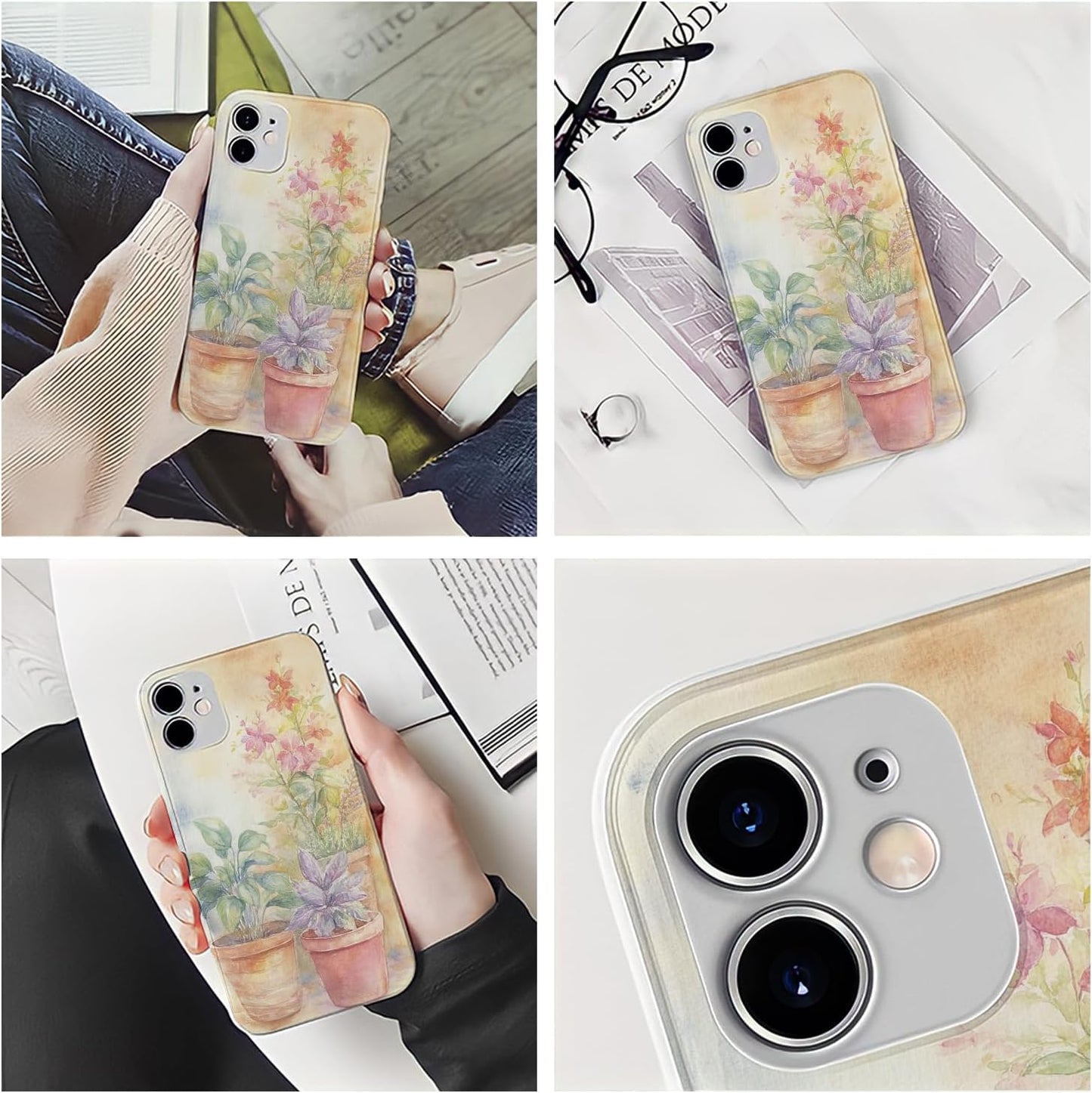 Raindrops Potted Plants Phone Case Compatible with iPhone 16 15 14 13 12 Compatible with Samsung Galaxy S25 S24 S21 Ultra FE S22 Dual Layer Sturdy Shockproof Full Protection