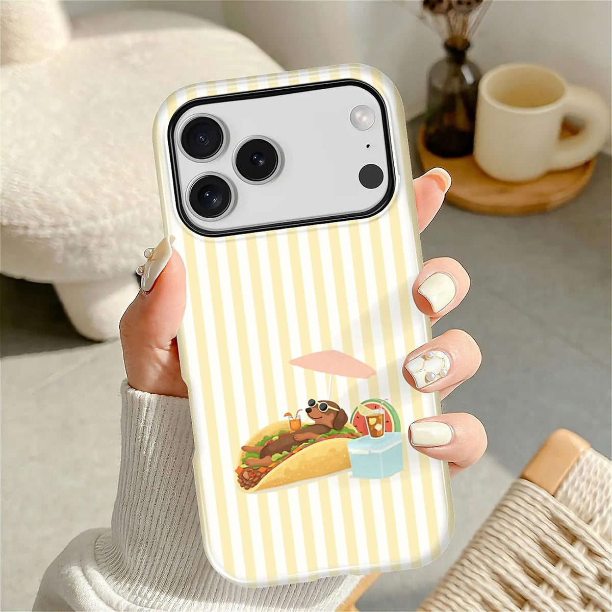 Case Compatible with iPhone 17 Pro,Double Layer Protection, Matte Finish, Anti-Drop and Anti-Fingerprint Armor -Yellow Striped Taco Vacation Sausage Dog Collage