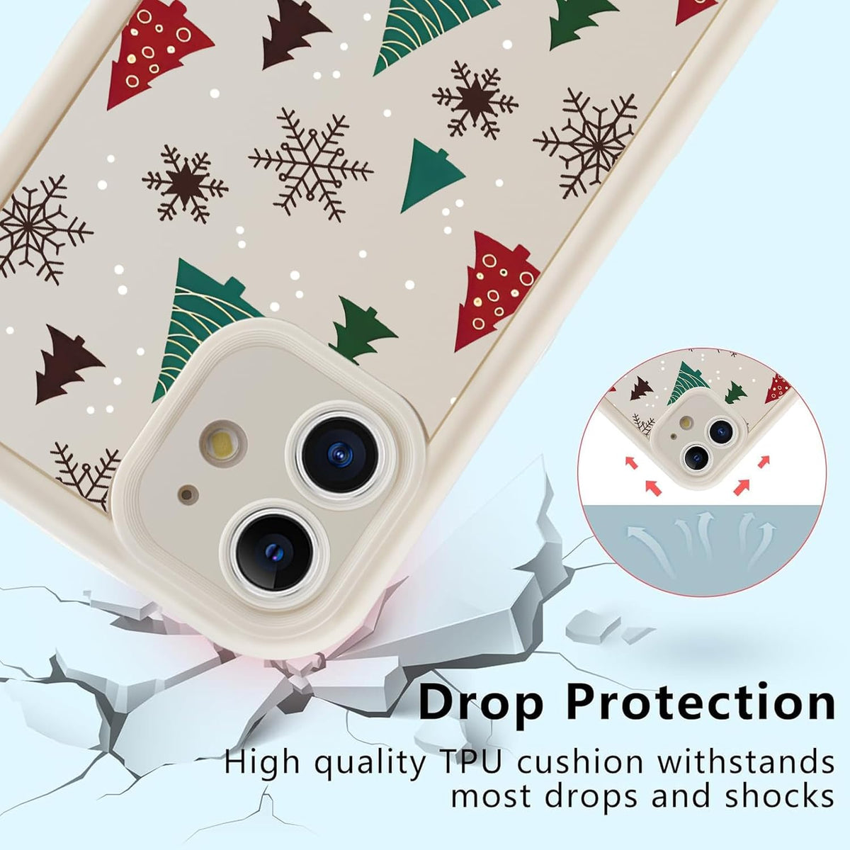 2 Pack Christmas Phone Case for iPhone 12 6.1", Cute Cover with Red Xmas Tree Candy Snowflake Pattern Full Camera Lens Shockproof Soft Silicone Cover for Girl Women
