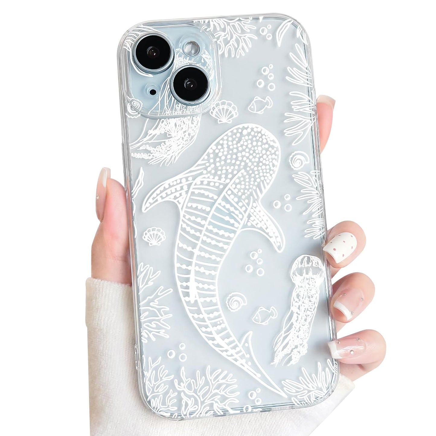 NITITOP Compatible with iPhone 16 Case Clear Sea - White Turtle | Cute, Shell whale ocean animal, For women men girls boys, Slim, Soft TPU, Shockproof
