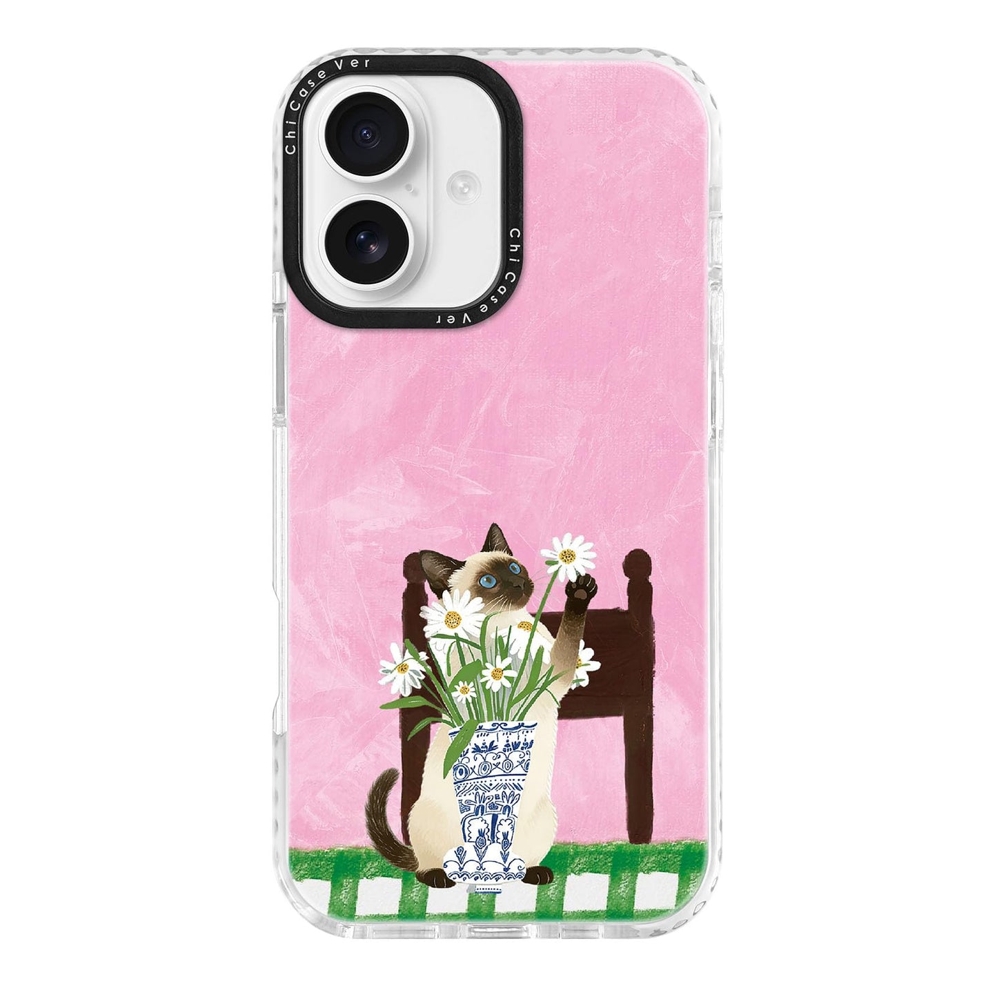 for iPhone 13 & iPhone 14 Case, Watercolor Siamese Cat Daisy Pattern with Blue Eyes, Military-Grade Drop Protection, Cute Pet Soft TPU Protective Cover with Camera Control for Girls Teens