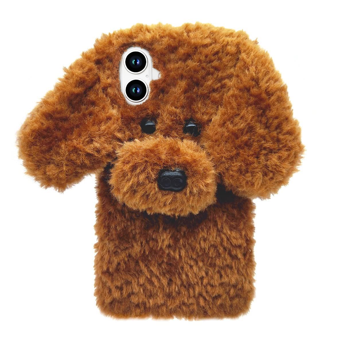 Losin Compatible with iPhone 16 Case Cute Plush Furry Dog Phone Case for Women Girls Girly 3D Cartoon Kawaii Case Soft TPU Shockproof Protective Cover for iPhone 16, Brown
