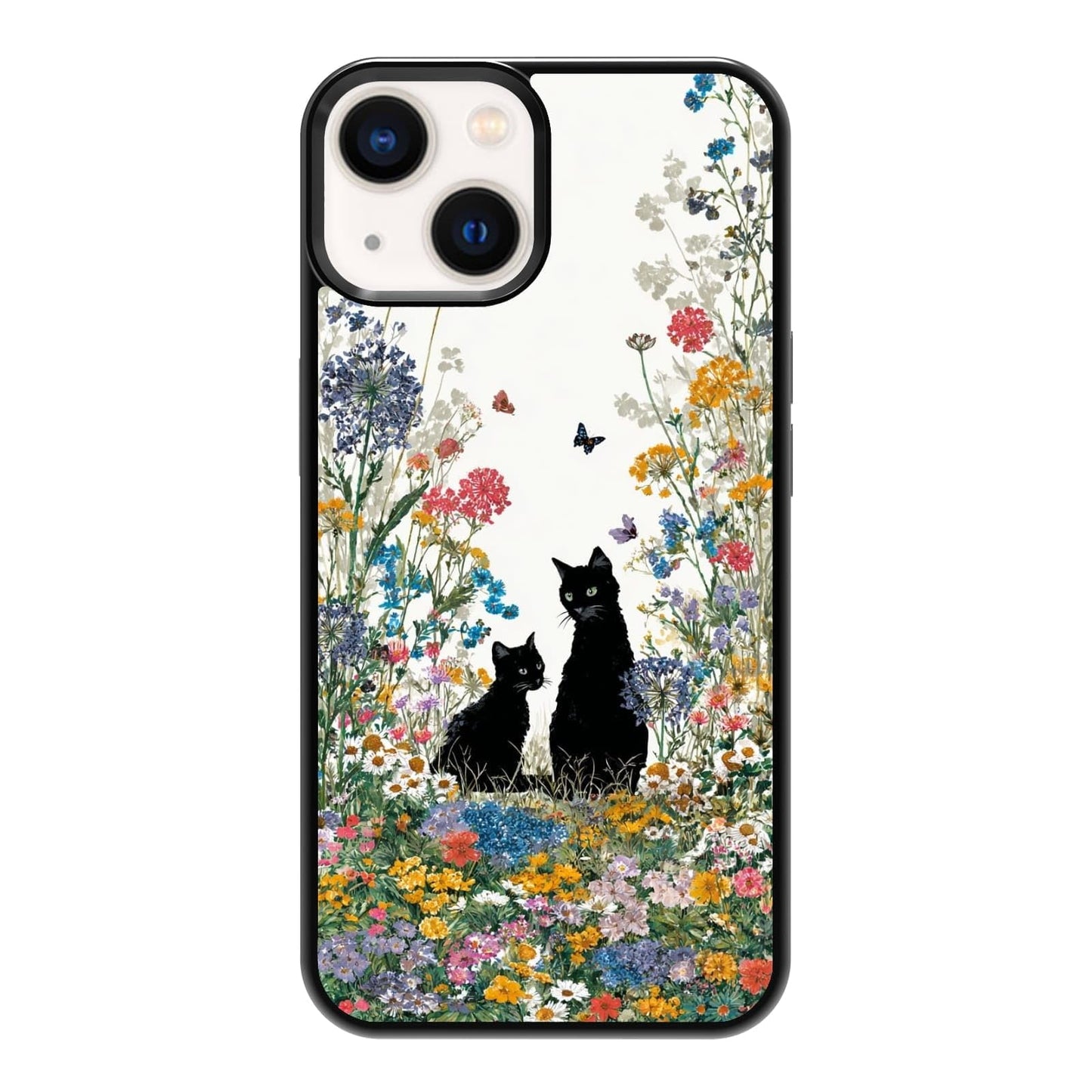 Lush Tropical Monstera Leaves Black Cat Botanical Art Phone Case, Shockproof Protective Cover for iPhone 11 12 13 14 15 16 17 Pro Max Plus Mini XR 7 8 SE