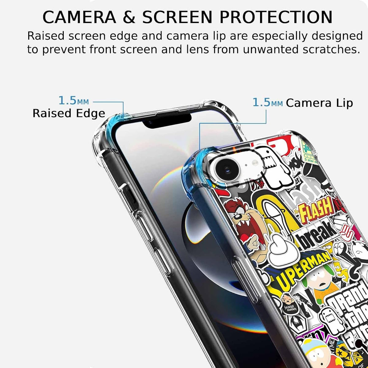 Case for iPhone 16e and iPhone 17e with Pop Culture Design,Aesthetic Cartoon Sticker Bomb Art Collage,Clear Slim Soft TPU Bumper Phone Cover,6.1”(Pop,16e)