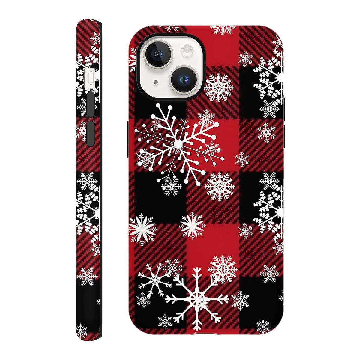 Merry Christmas Phone Case for iPhone 16 6.1", Cute Xmas Case with Snowflake Gingham Plaid Pattern Design 2-in-1 Matte Cover Shockproof Slim Soft TPU Hard PC Protection Girls Women Funda