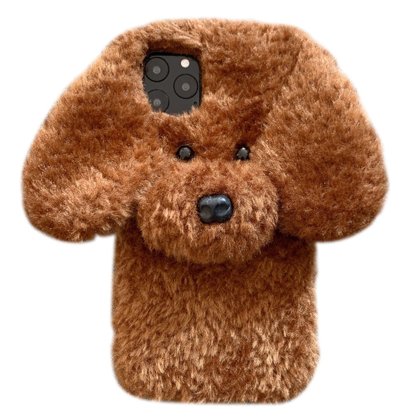 UnnFiko Super Cute Teddy Dog Fluffy Fur Case Compatible with iPhone 11, Fuzzy Furry Warm Plush Soft TPU Winter Case Protective Covers (Teddy Brown, iPhone 11)