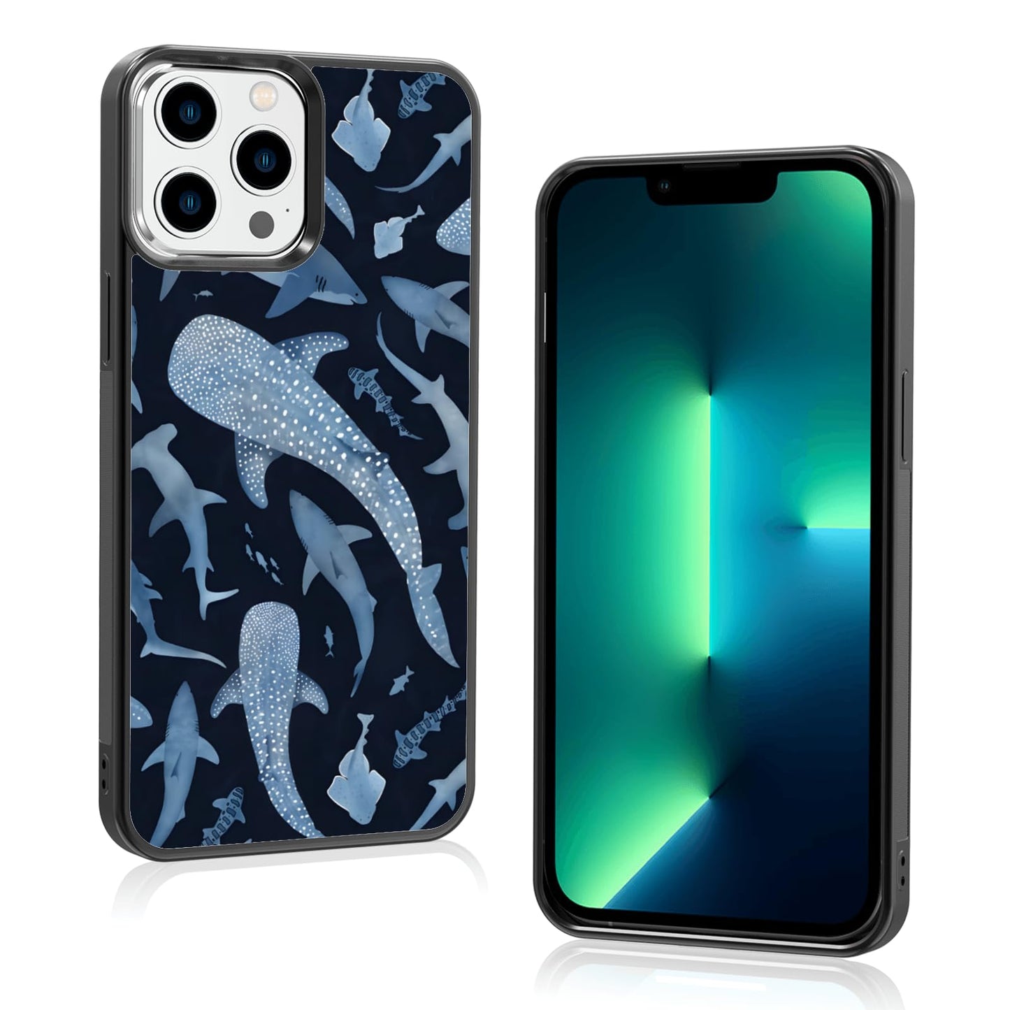 Cute Blue Shark Aesthetic Phone Case for iPhone 14 & 13 Case for Women Teen Girls Kids Girls -6.1Inch