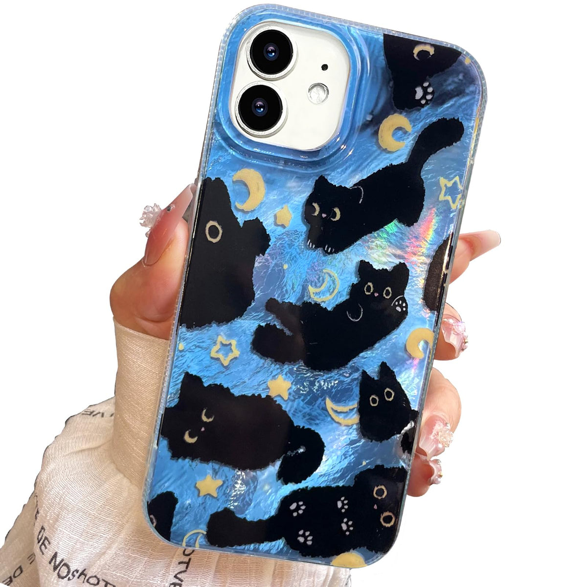 iPhone 13/14 Case, Black Cat Design, Slim Silicone Bumper Case, Wireless Charging Compatible