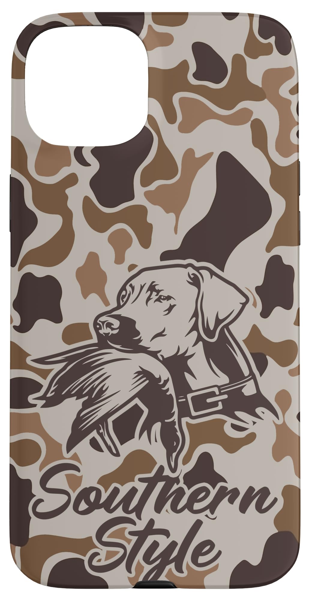 iPhone 15 Old School Camo Southern Style Duck Hunters with Dog Case