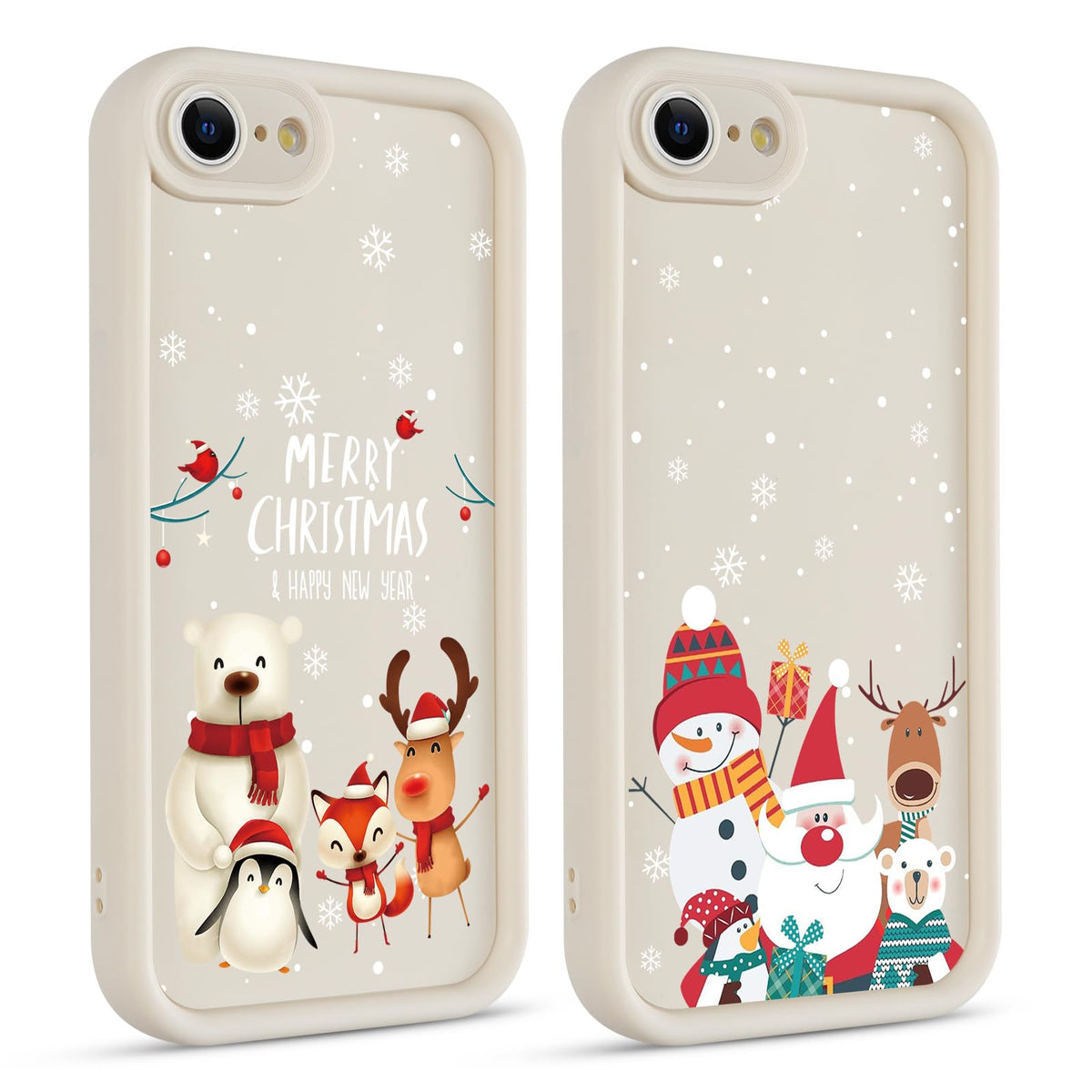 2 Pack Christmas Phone Case for iPhone 12 6.1", Cute Cover with Red Xmas Tree Candy Snowflake Pattern Full Camera Lens Shockproof Soft Silicone Cover for Girl Women