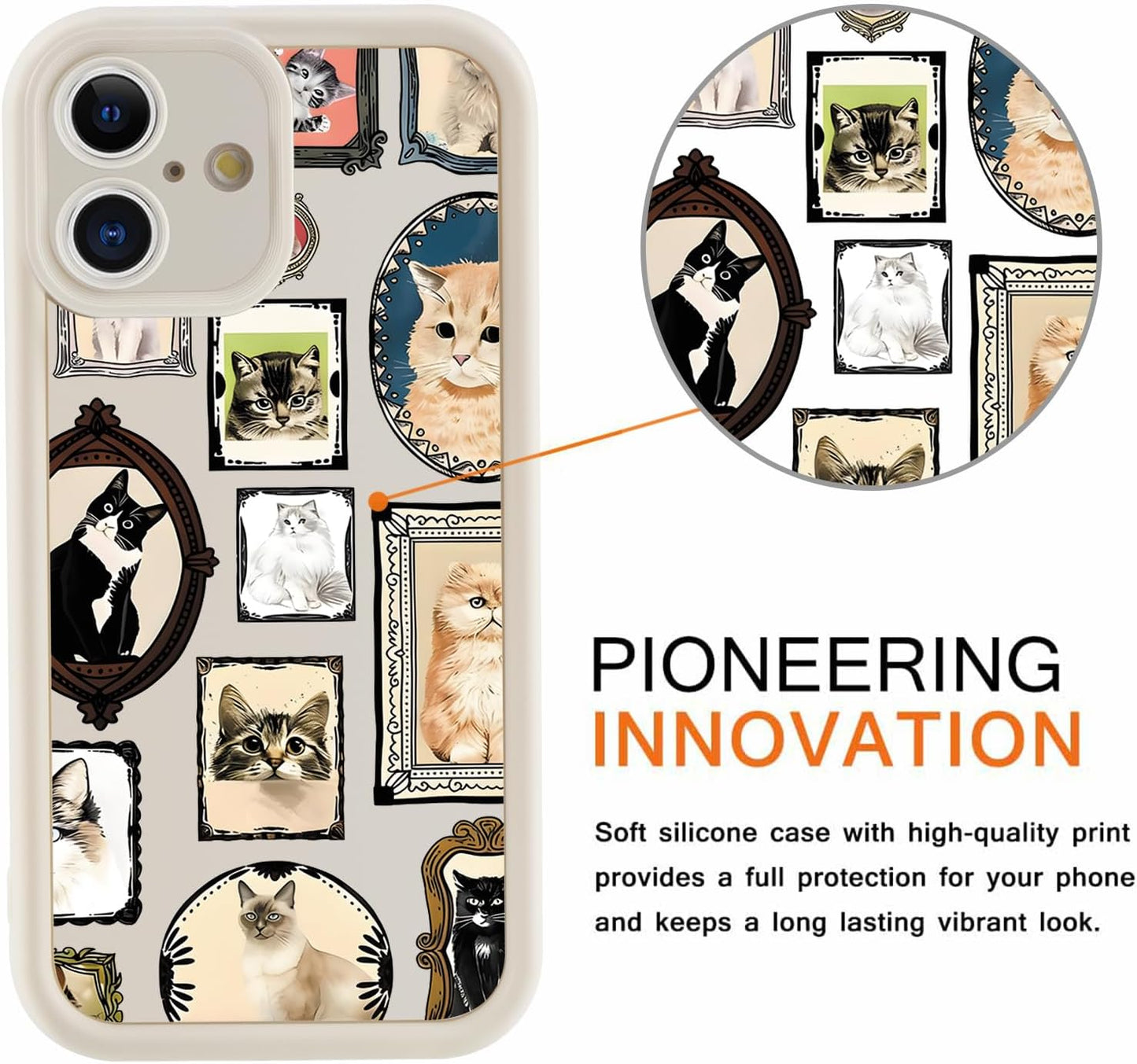 Case for iPhone 16, Cute Cat Collage Design, Trendy Aesthetic Animal Print Phone Case for Women Girls, Slim Soft Silicone TPU Shockproof Protective Bumper Phone Cover Funda