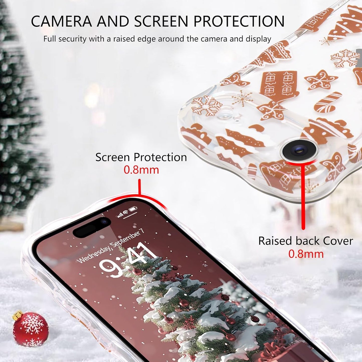 Christmas Phone Case for iPhone Air Wavy Clear Xmas,Candy Cane | Cute Curly Wavy Merry Xmas Pattern Case Clear Santa Snowman Elk Cover for Girls Kids Women Slim Protective Cover