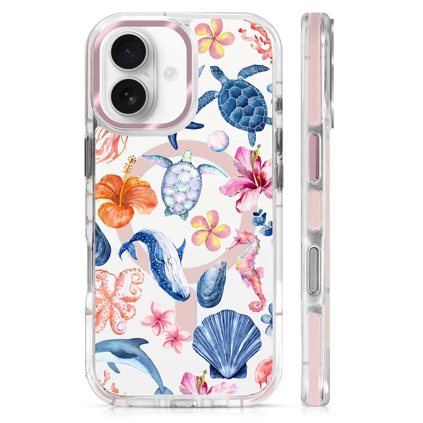 for iPhone 15 Case,Compatible with MagSafe,The Transparent TPU Silicone Protects The Phone Case from Drops, Slips and Fingerprints.Blue Ocean Whale Shark Octopus Turtle Collage