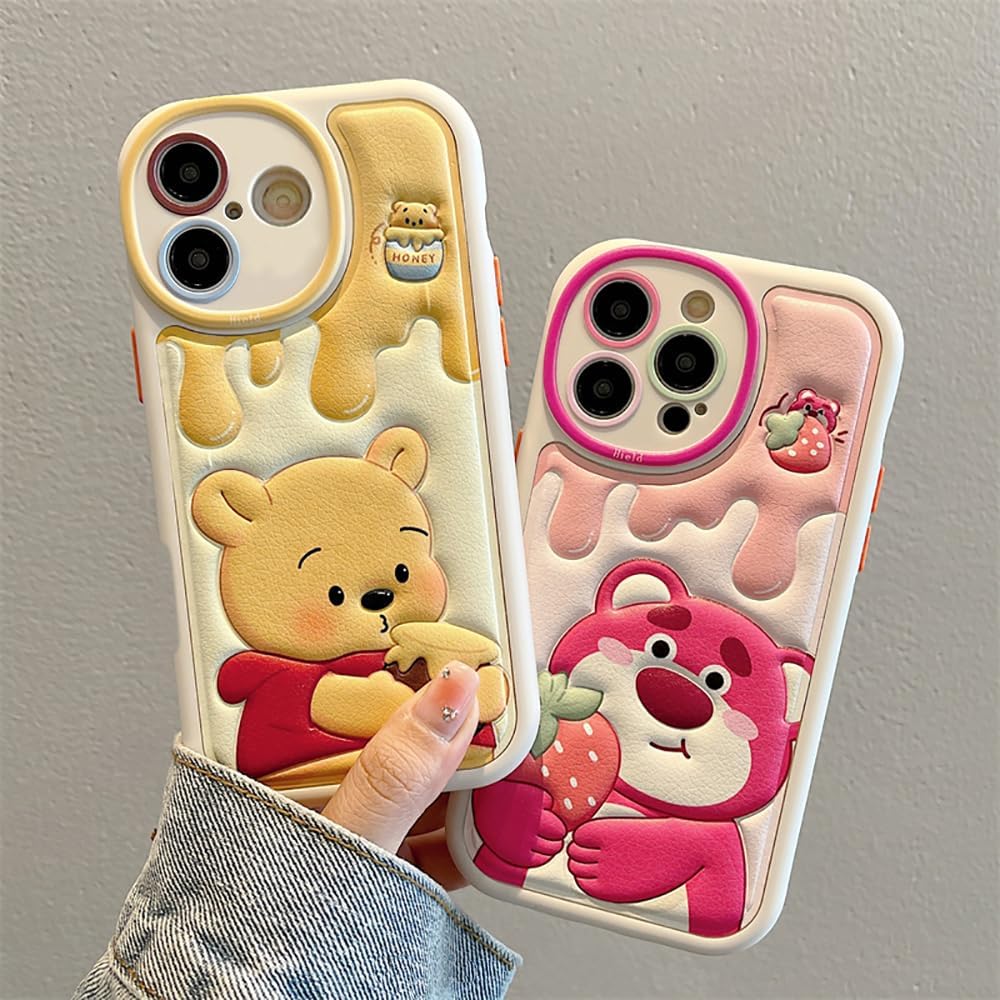Compatible with iPhone 17 Cute Case, Kawaii Phone Case TPU Leather Cute Bear Cartoon case Soft Rubber Shockproof Protective for iPhone 17 Case Cover for Women Girls