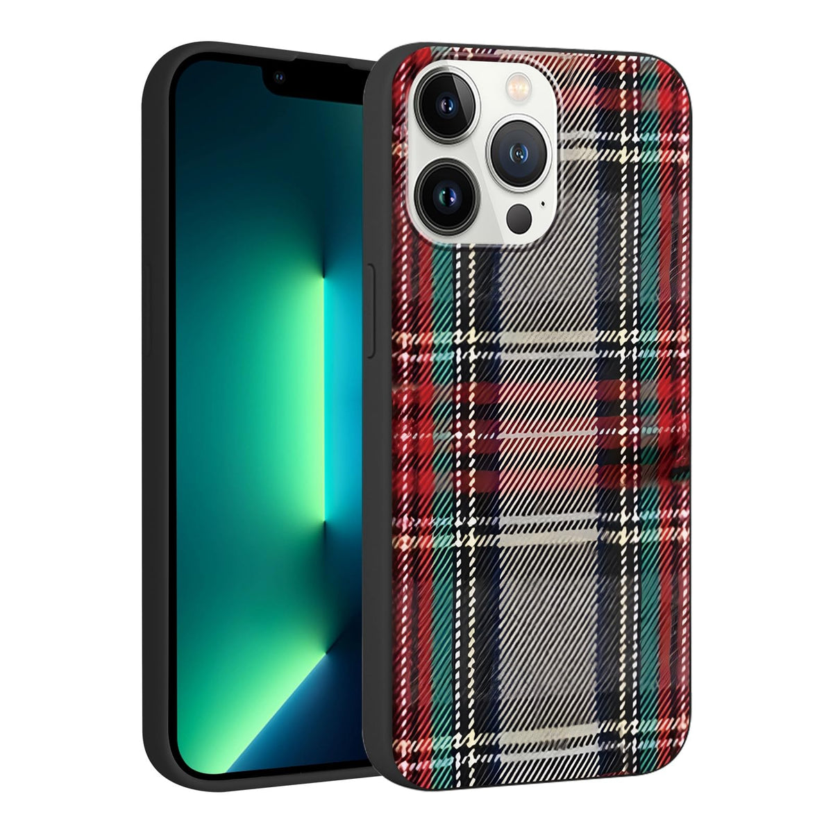 Merry Christmas Plaid Checkered Phone Case for iPhone 11 6.1", Cute Xmas Case Red Grey Scottish Tartan Grid Stripe Pattern Design Cover Shockproof Soft Silicone Protective Funda for Girl Women