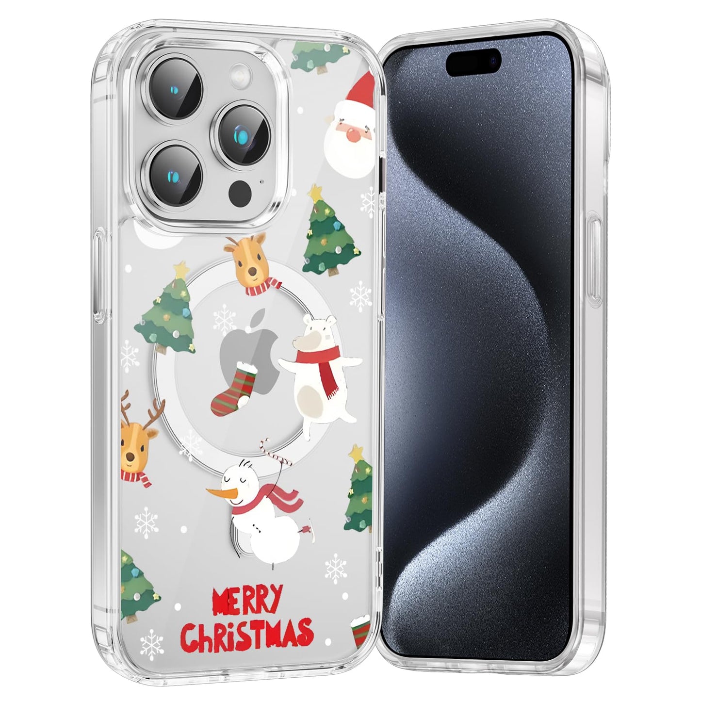 Merry Christmas Snowflake Phone Case for iPhone 13 / iPhone 14 Xmas Clear Magnetic Case 6.1", Compatible with Magsafe, Cute Winter Pattern Design Cover Shockproof Soft TPU Funda for Girl Women