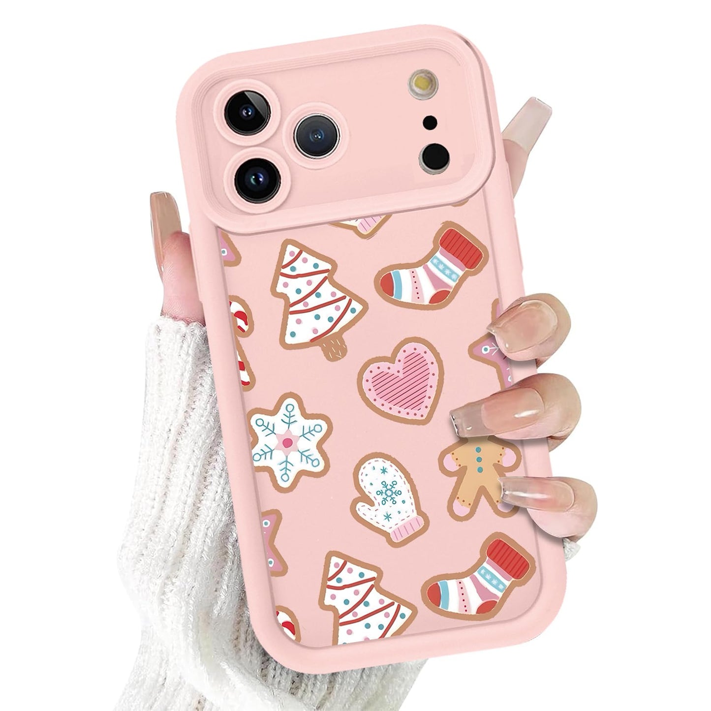 Christmas Phone Case for iPhone 14 6.1", Cute Christmas Tree Gingerbread Man Snowflake Pattern Gifts Case, Pink Aesthetic Protective Shockproof Silicone Cover for Women Girls Men -Pink Snowflakes