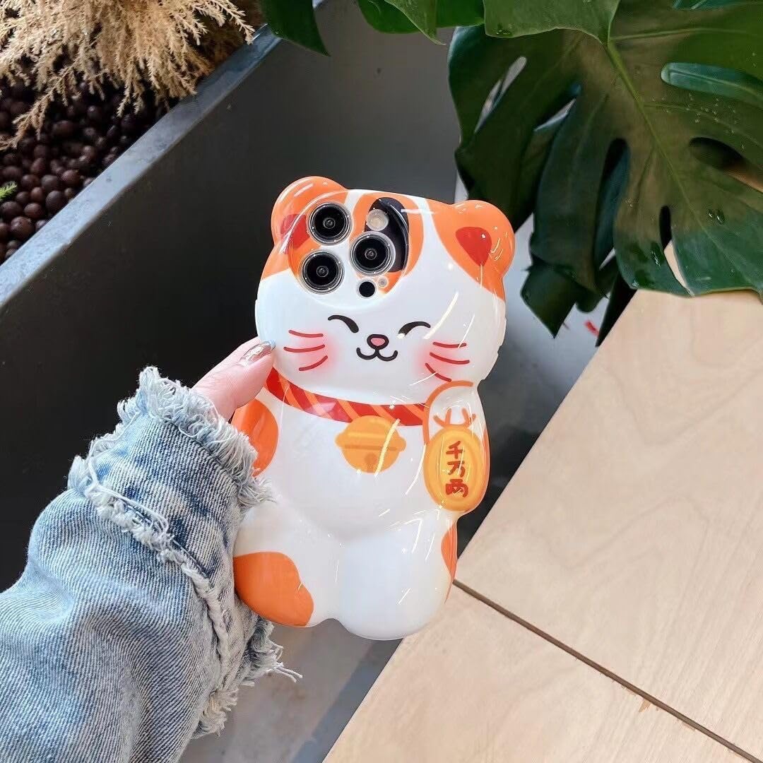 Case for iPhone 13 Pro Max Cute Kawaii 3D Cartoon Lucky Cat Soft Silicone Bumper Shockproof Cover Protective Case for Kids Girls