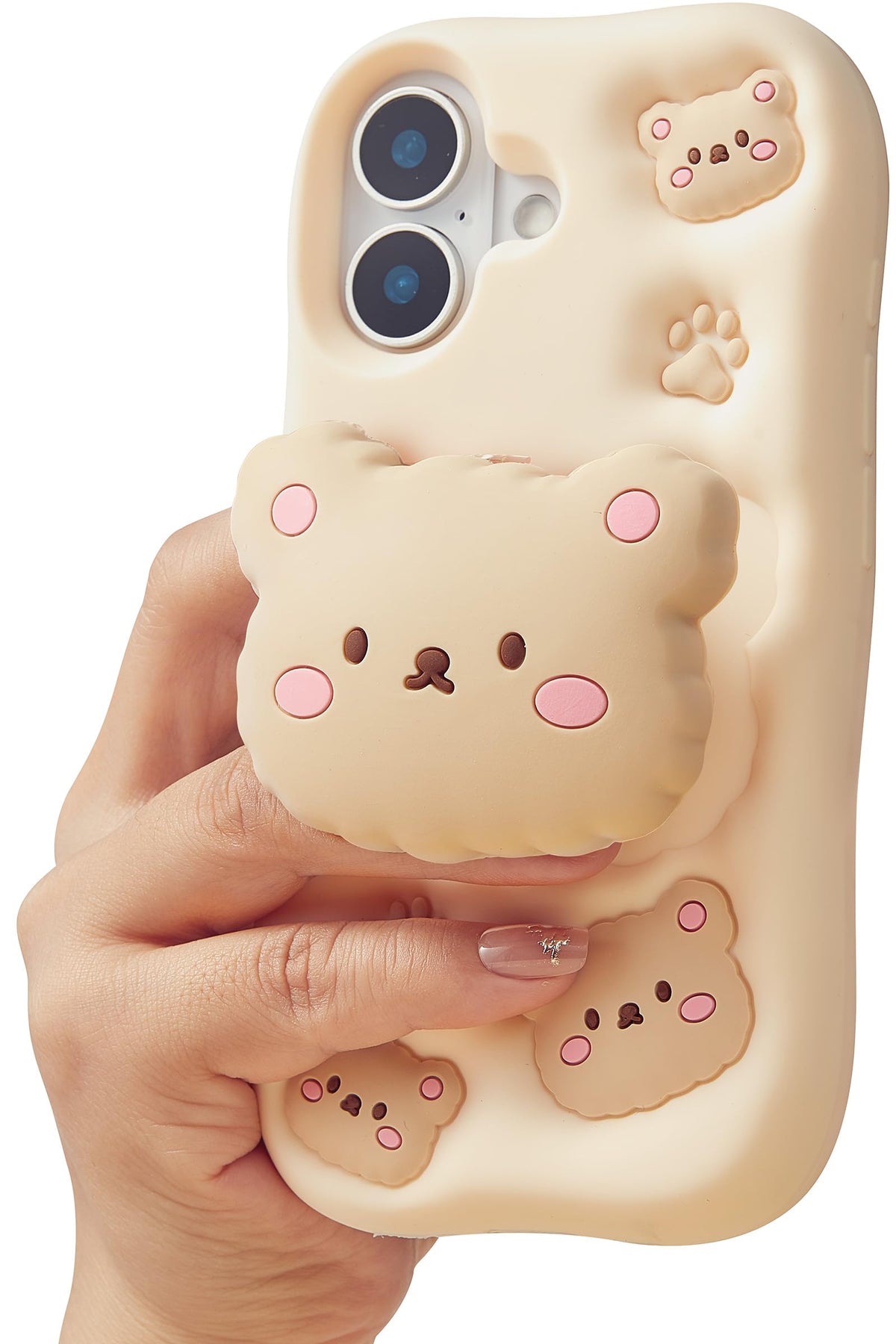 for iPhone 17 Pro Max Case, Kawaii Teddy Bear Pop-Up Grip for Girls | Makes Mirror Selfies Sweeter, Cute Girly 3D Animal Style with Stand, Soft Silicone Drop Protection