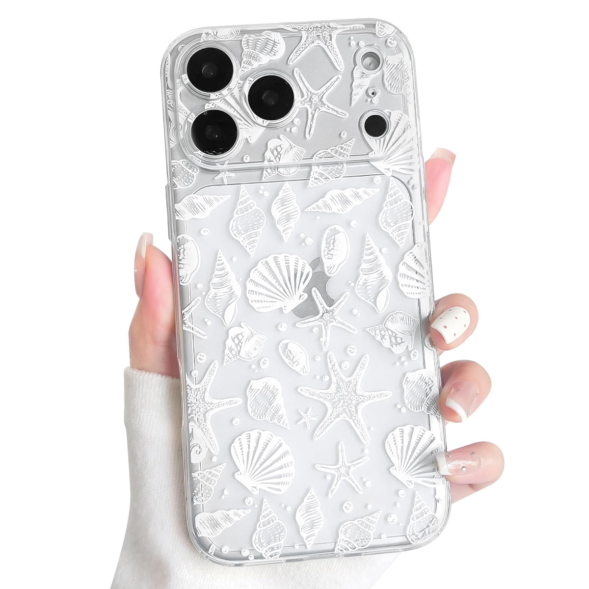 NITITOP Compatible with iPhone 16 Case Clear Sea - White Fish | Cute, Shell whale ocean animal, For women men girls boys, Slim, Soft TPU, Shockproof
