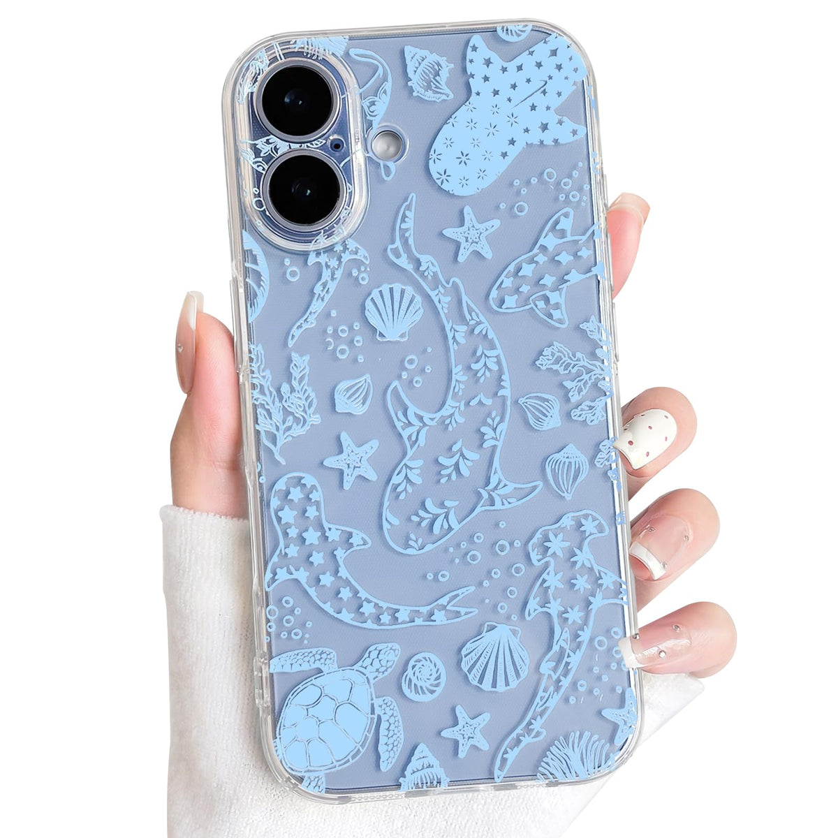 NITITOP Compatible with iPhone 15 Case Clear Sea - White Turtle | Cute, Shell whale ocean animal, For women men girls boys, Slim, Soft TPU, Shockproof