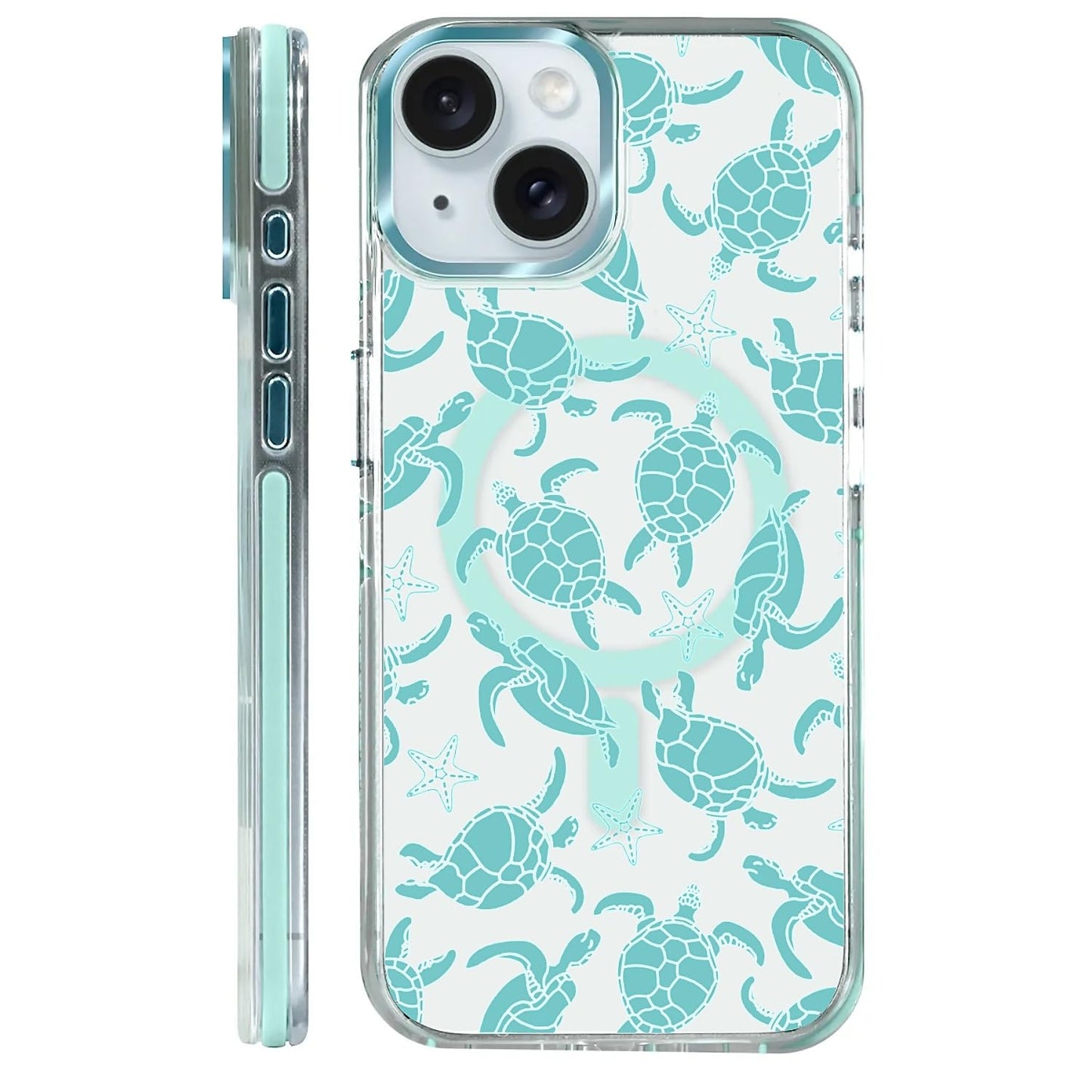 for iPhone 15 Case,Compatible with MagSafe,The Transparent TPU Silicone Protects The Phone Case from Drops, Slips and Fingerprints.Blue Ocean Whale Shark Octopus Turtle Collage