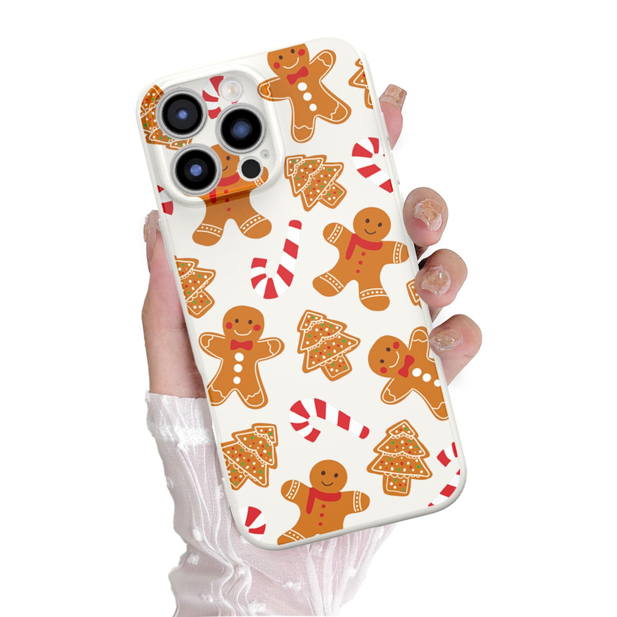 Christmas Case for iPhone 13 Case Cute Xmas Merry Christmas Tree Gingerbread Man Pattern Santa Holiday Aesthetic Gifts Girly Girls Women Kids Soft TPU Protective Cover, Beige