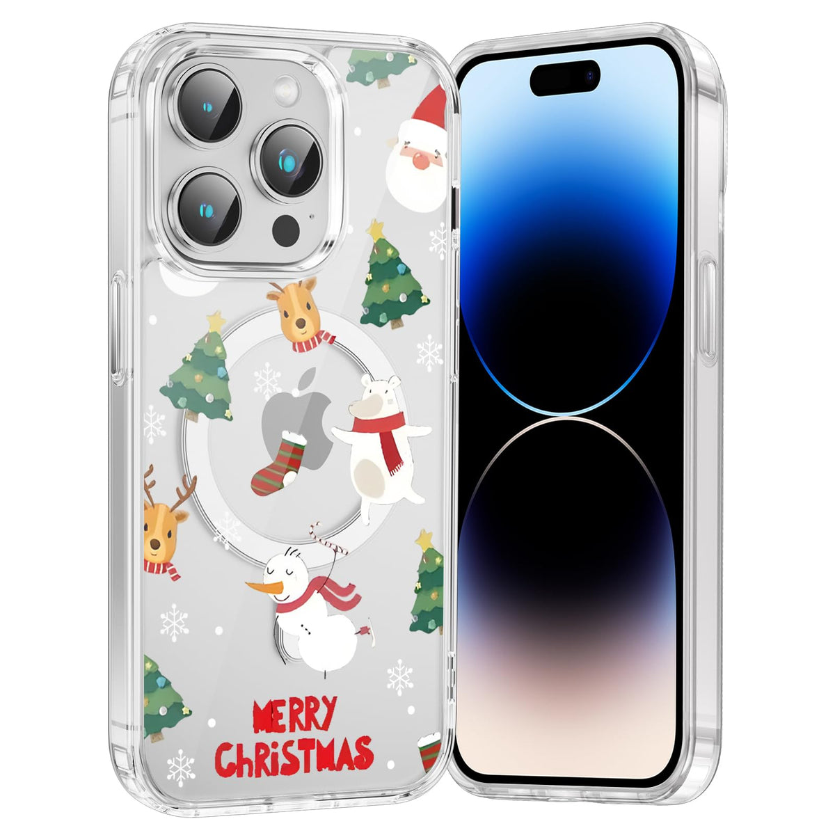 Merry Christmas Snowflake Phone Case for iPhone 13 / iPhone 14 Xmas Clear Magnetic Case 6.1", Compatible with Magsafe, Cute Winter Pattern Design Cover Shockproof Soft TPU Funda for Girl Women