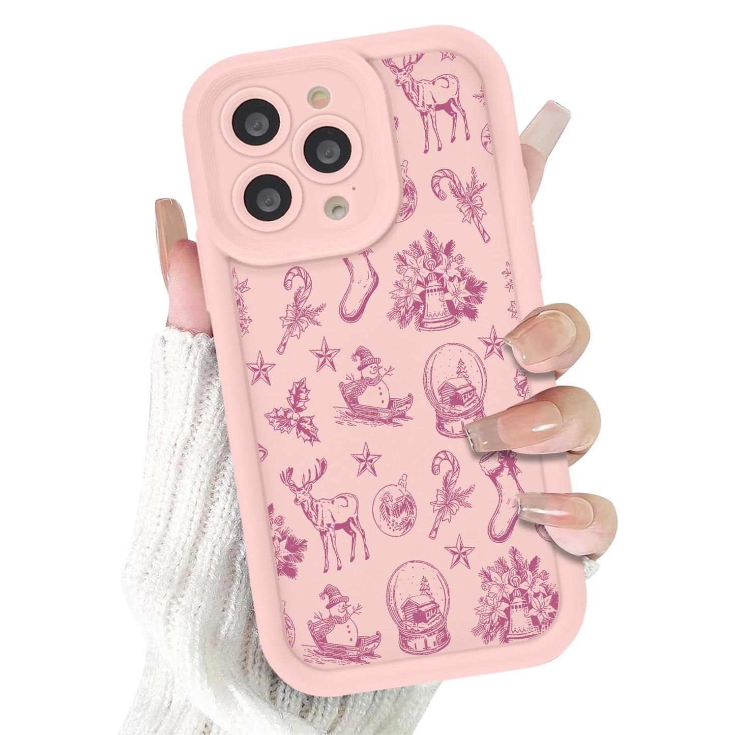 Christmas Phone Case for iPhone 14 6.1", Cute Christmas Tree Gingerbread Man Snowflake Pattern Gifts Case, Pink Aesthetic Protective Shockproof Silicone Cover for Women Girls Men -Pink Snowflakes