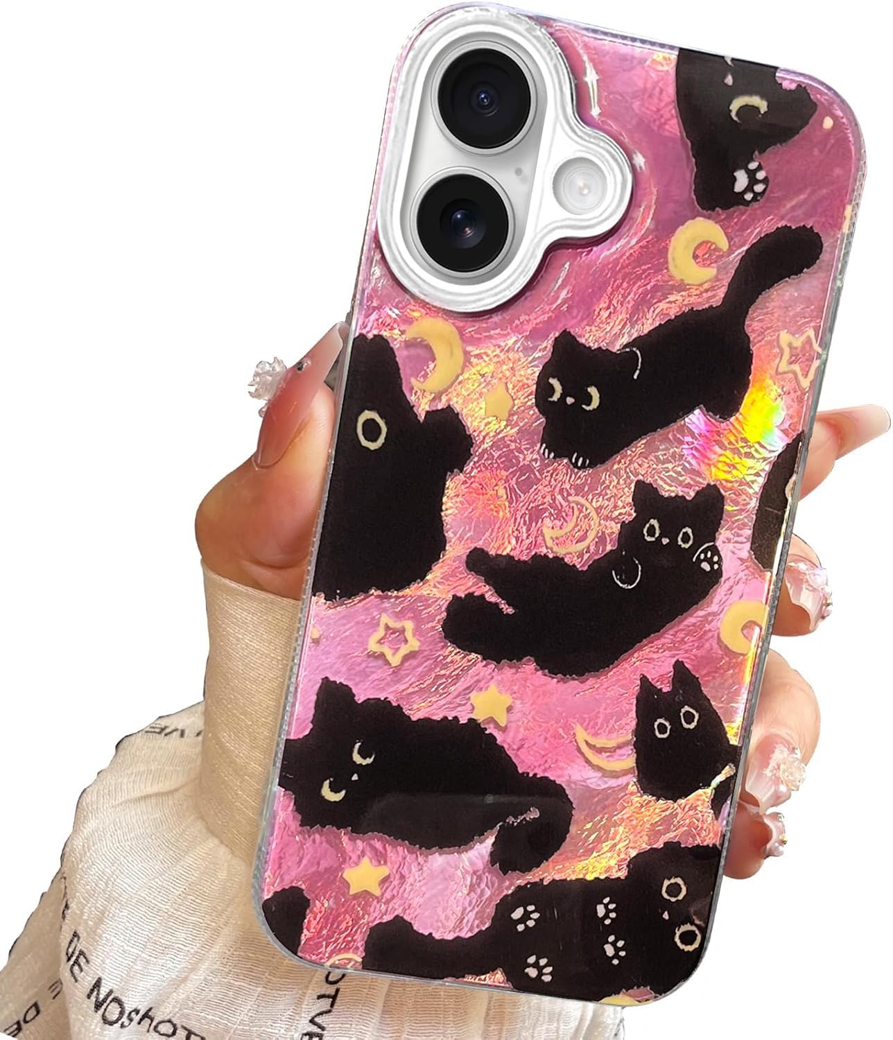 iPhone 13/14 Case, Black Cat Design, Slim Silicone Bumper Case, Wireless Charging Compatible