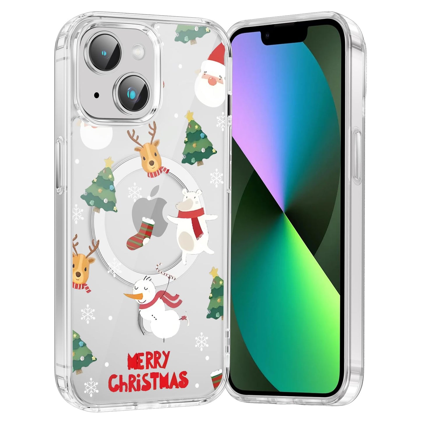 Merry Christmas Snowflake Phone Case for iPhone 13 / iPhone 14 Xmas Clear Magnetic Case 6.1", Compatible with Magsafe, Cute Winter Pattern Design Cover Shockproof Soft TPU Funda for Girl Women