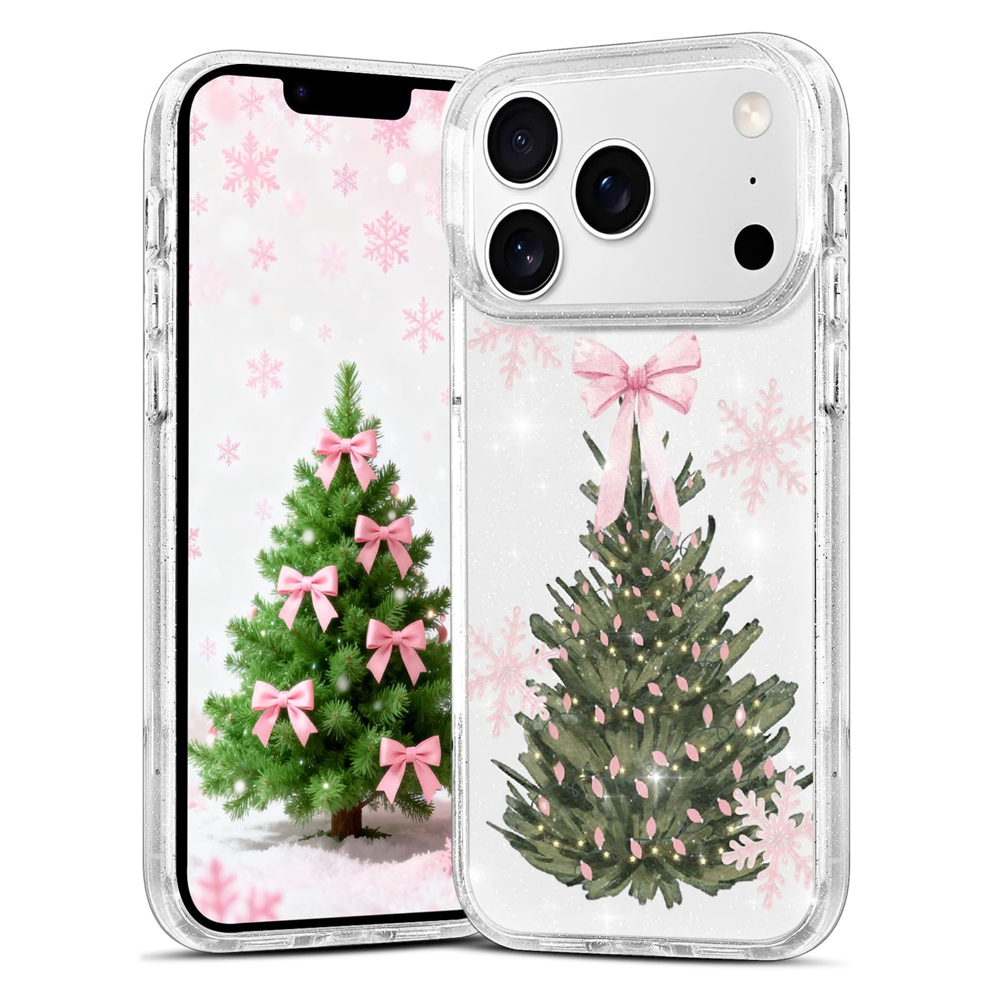 Christmas Phone Case for iPhone 13 6.1", Cute Glitter Christmas Tree Candy Snowflake Pattern, Preety Bling Sparkle Soft TPU Anti-Scratch Shockproof Protective Cover for Women Girls