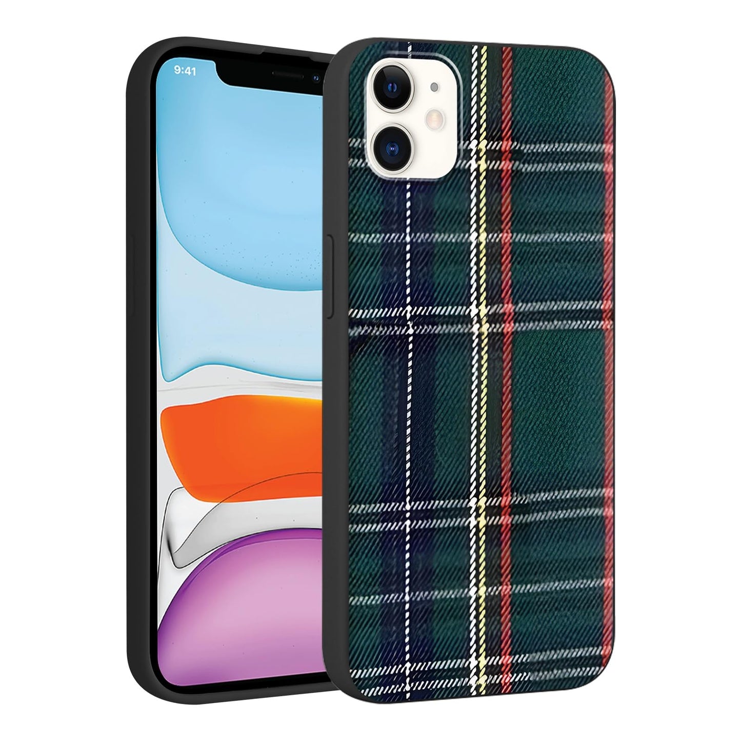 Merry Christmas Plaid Checkered Phone Case for iPhone 11 6.1", Cute Xmas Case Red Grey Scottish Tartan Grid Stripe Pattern Design Cover Shockproof Soft Silicone Protective Funda for Girl Women