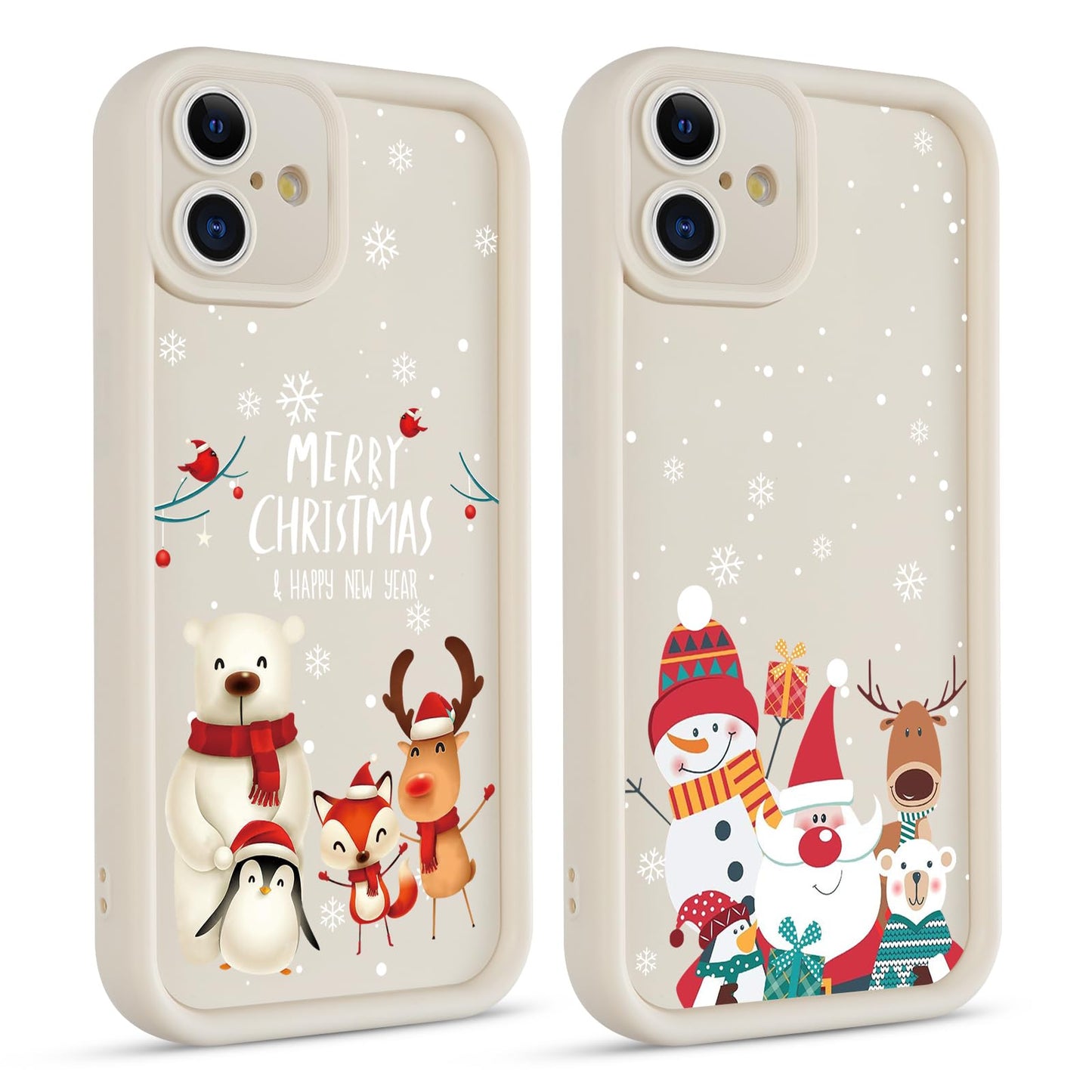 2 Pack Christmas Phone Case for iPhone 12 6.1", Cute Cover with Red Xmas Tree Candy Snowflake Pattern Full Camera Lens Shockproof Soft Silicone Cover for Girl Women