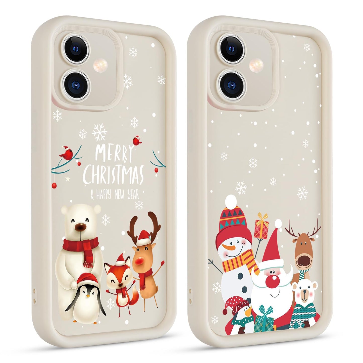 2 Pack Christmas Phone Case for iPhone 12 6.1", Cute Cover with Red Xmas Tree Candy Snowflake Pattern Full Camera Lens Shockproof Soft Silicone Cover for Girl Women