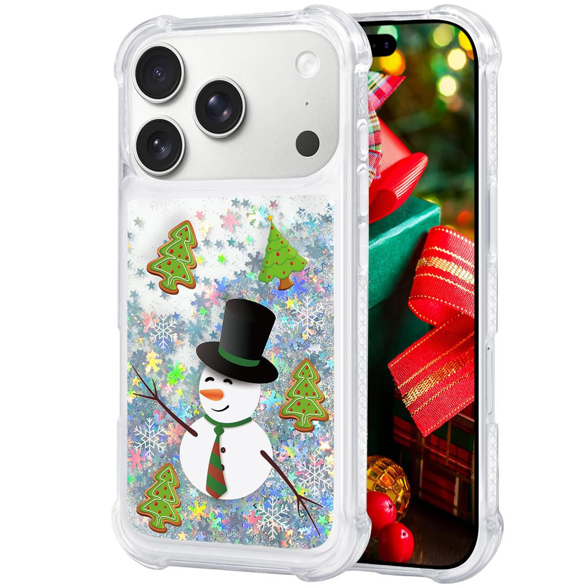 Glitter Christmas Case Compatible with iPhone 17 Bling Sparkle Floating Liquid Luxury Fashion Girly Women Cute Holiday Case for iPhone 17 (Christmas Tree)